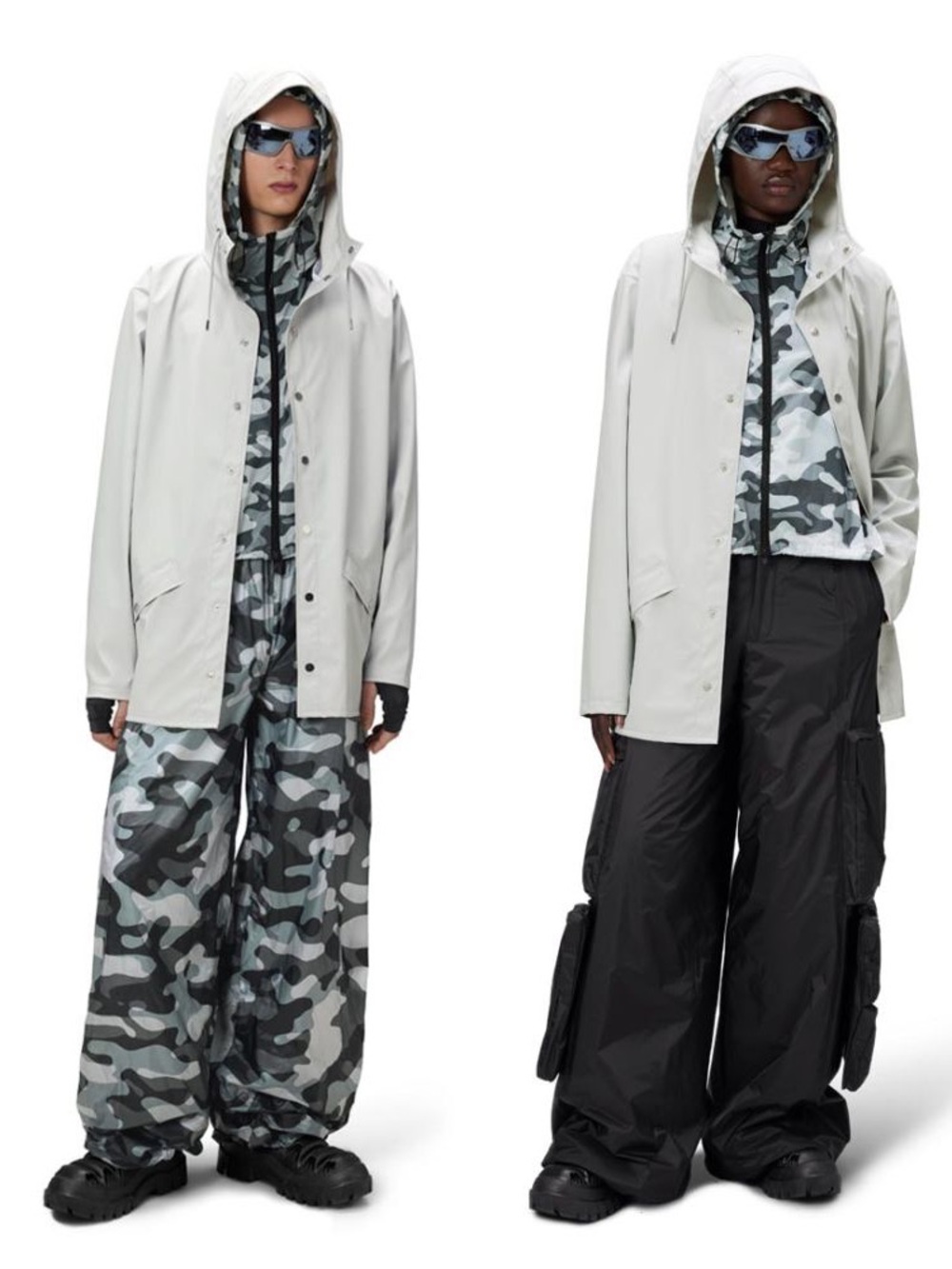 Rains Hooded Raincoat - Light Gray - Picture 3 of 4